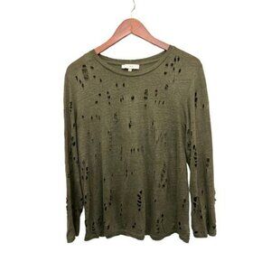 IRO Top Distressed Gray Size Medium Linen Crew Neck Torn Grunge Goth